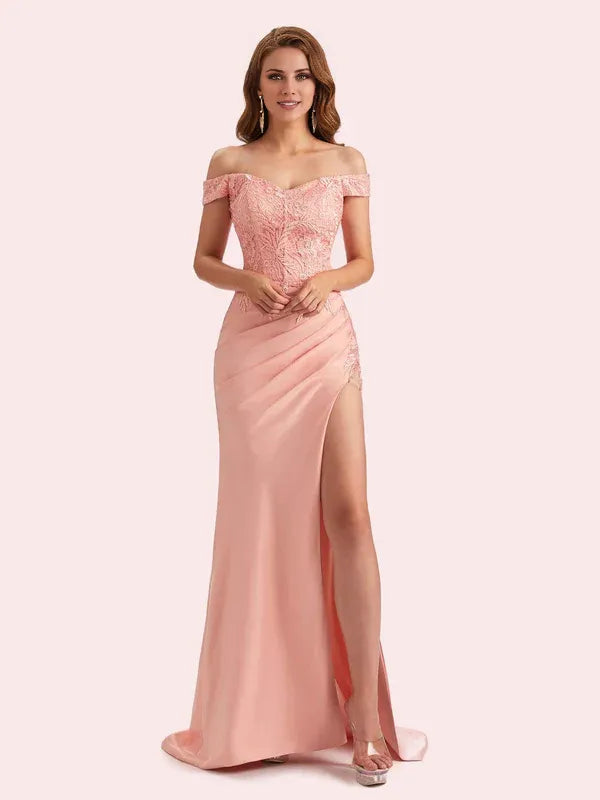 Robe Weitese élégante à épaules dénudées et fente latérale en satin doux, robe longue de demoiselle d'honneur pour mariage, robe de bal